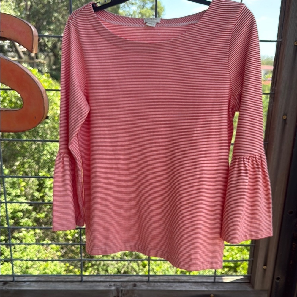 J. Crew Red and White Striped Bell Sleeve Top Size XS